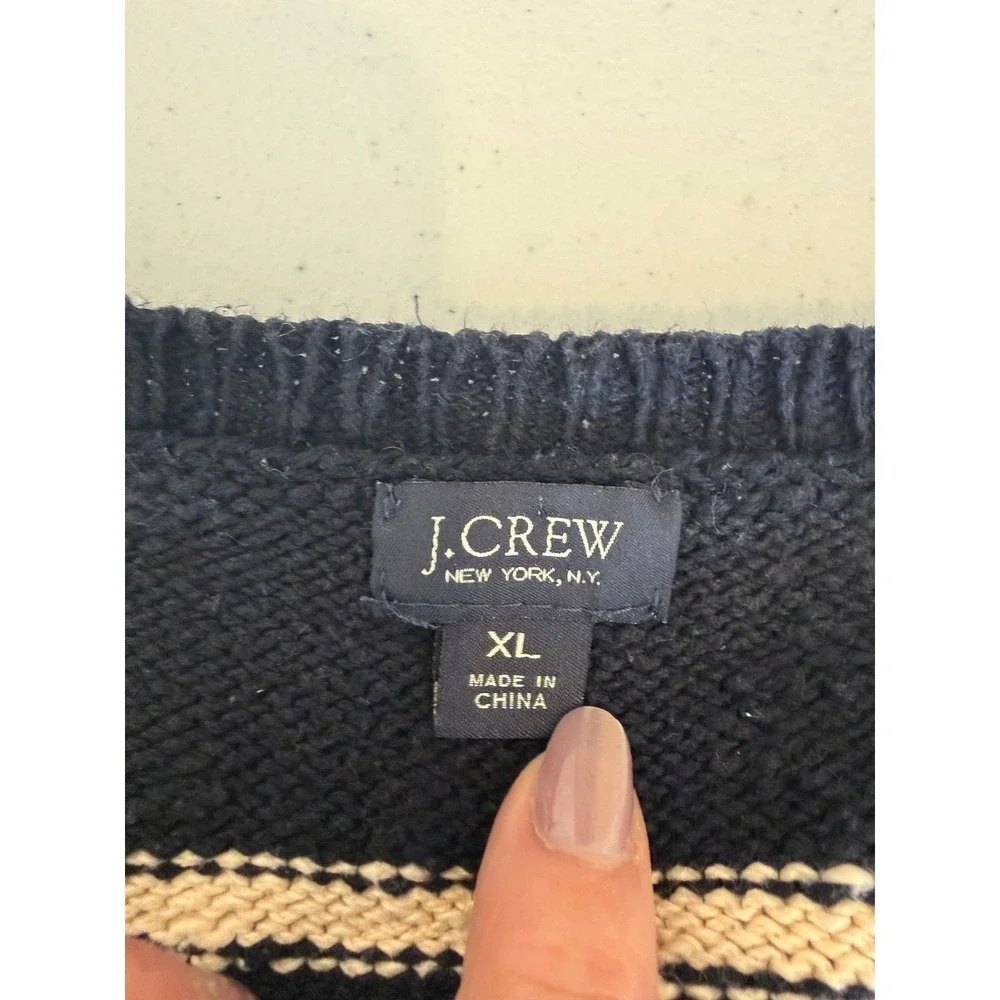 J Crew Navy Cream Striped Crew Neck Sweater XL‎ Classic Casual Nautical Preppy